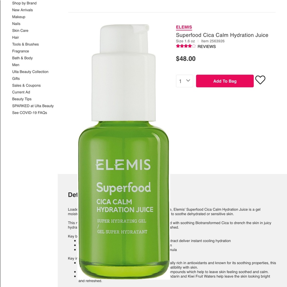 Elemis Superfood Cica Calm Hydrating juice